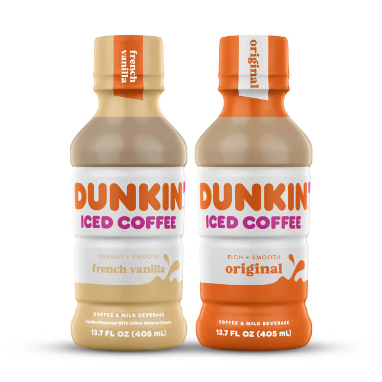 two bottles of dunkin iced coffee