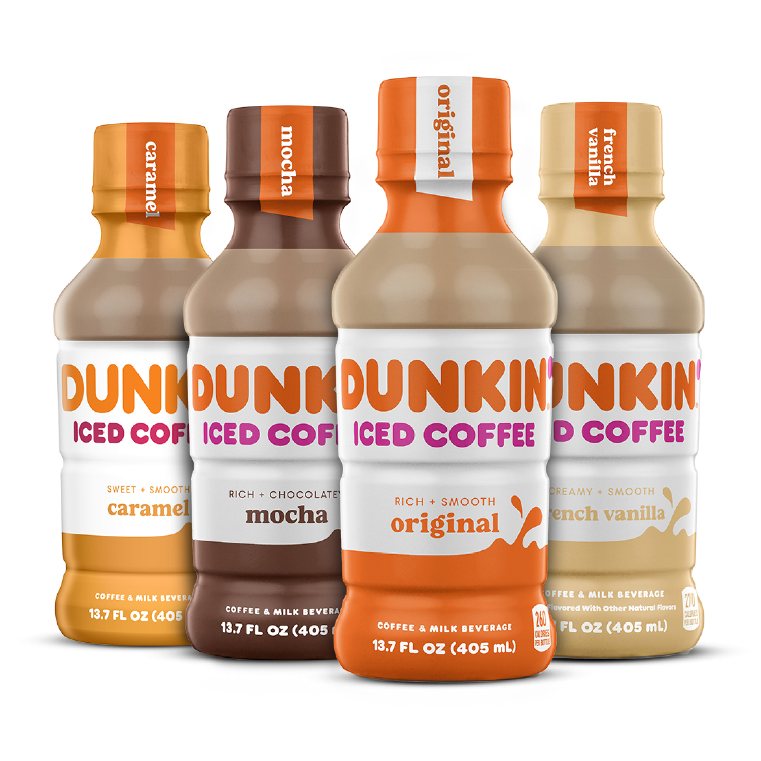 four bottles of dunkin iced coffee