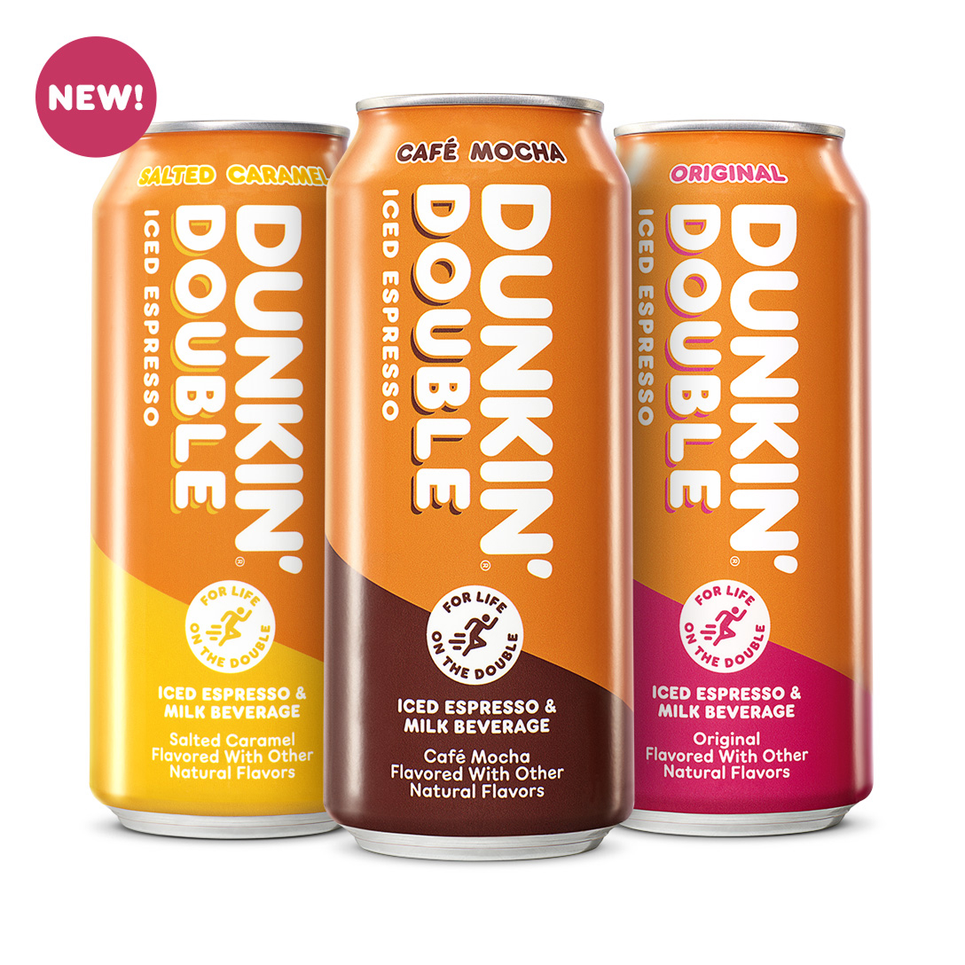 Three flavors of the new Dunkin Double line of drinks 